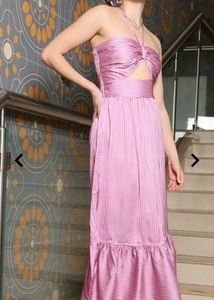 Pink Striped Cutout Midi Dress