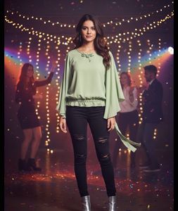 Elegant Sage Green Butterfly Sleeve Top