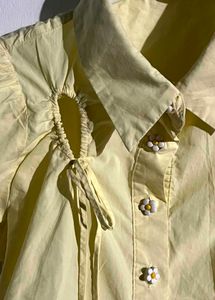 Cream Puff Sleeve Tie-Front Top