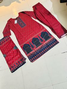 Red Printed Kurta Set