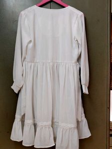 White Lace Georgette Dress – Adjustable Waist (M)