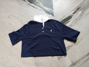 Navy Polo Shirt with White Collar
