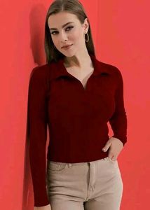 Maroon Polo Neck Top