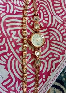 Whatch With Heart Shapes Rosegold Bracelet Combo.