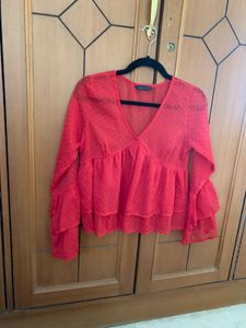 Red Ruffle Sleeve Top