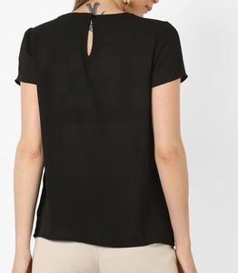 Black Floral Embroidered Short Sleeve Top