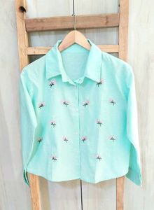 Light Green Embroidery Work Cotton Shirt Size-36