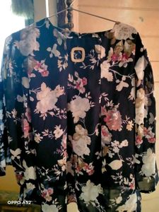 Floral Print Blouse with Buckle
