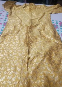 Golden Brocade kurta and net plazo with dupatta