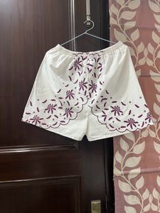 White Embroidered Shorts