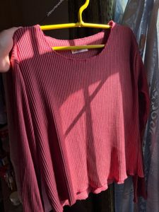 Coral Ribbed Knit Top