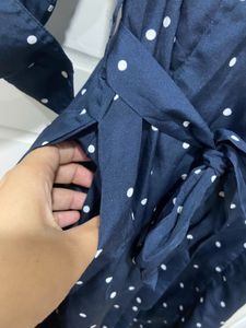 blue polka dot shirt dress