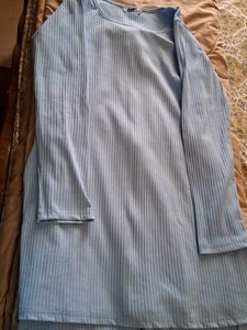 Blue Flared Ribbed Pants. Back Side Added