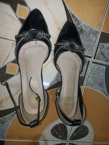 Black Embellished Ankle Strap Heels