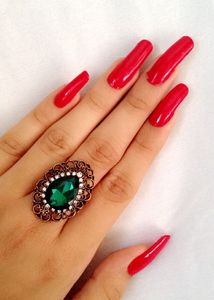 Adjustable Ring With Green Stone