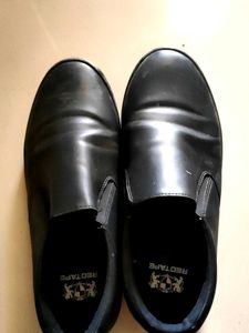 Red Tape Black Leather Slip-Ons