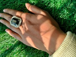 Adjustable Silver AD Black Ring