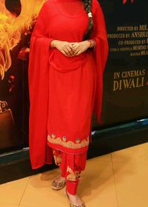 Red Embroidered Kurta Set