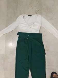 Beautiful White Top With Green Trousers