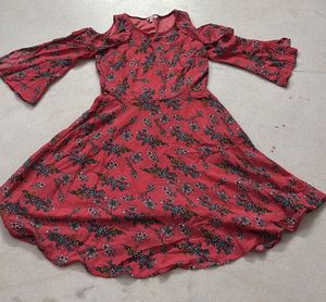coral Printed Knee Length Casual Women Regular Fit