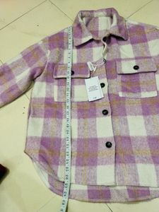 Lavender Plaid long sleev coat