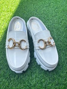White Patent Leather Platform Mules