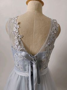 Gray Lace Tulle Party Dress