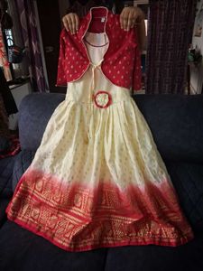 Girls Cream & Red Dress with Jacket