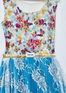 Butterfly Printed Blue Party Gown