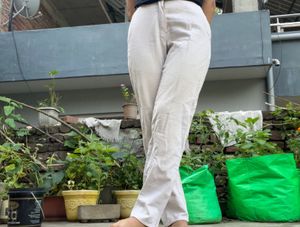 Beige Straight Leg Linen Pants