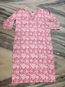 Pink & White Floral Kurti pant dupatta Set