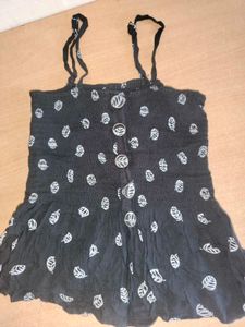 Leaf Print Black Tank Top