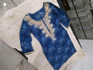 Blue Tie Dye Embroidery Kurti