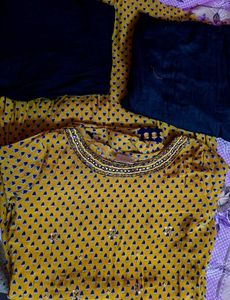 Yellow &amp; Blck Printed Kurta Set