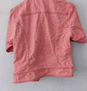 Pink Cropped Zipper Jacket