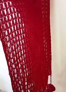 Woollen Red Scarf with Pom Poms