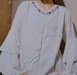 Floral Embroidered White Top