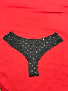 Black Polka Dot Lace Thong Panty