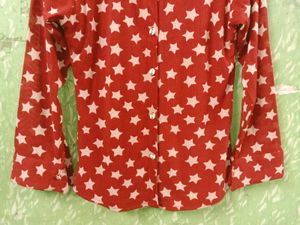 Red Star Print Button Down Shirt Top