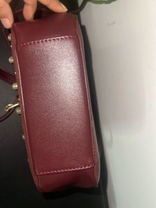 Burgundy Sling Bag with Pearl Detail