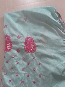 Blue Saree With Pink Embroritory