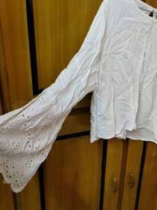 White Crop Top With Full Hand Sleeves