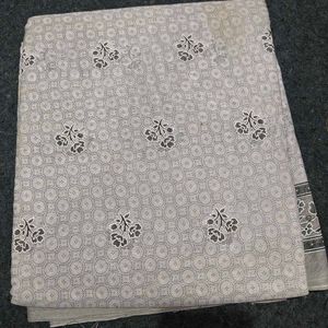 Gray Floral Pure Cotton Saree