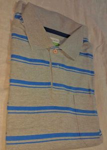 Striped Gray &amp; Blue Polo T-Shirt