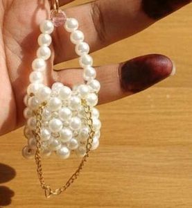 Pearl Beaded Mini Bag Keychain Hand Made