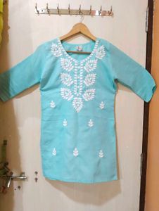 Aqua Blue Embroidered Kurti