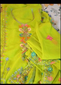 Parrot Green Floral Sequence Dress Material
