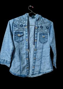 Denim Embroidered Top