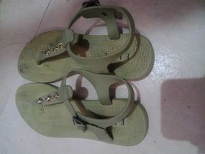 Green T-Strap Sandals
