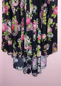 Women's Umberlla Cut Floral Print Black Frock